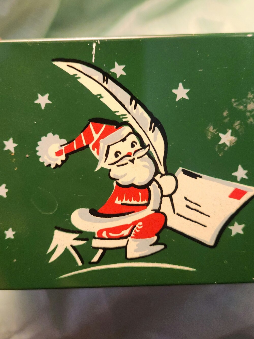Vintage Mid Century Painted Green Metal Christmas Card List Box With Cards - Picture 6 of 6